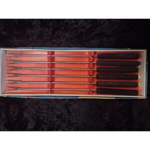 Vintage Set of 6 MCM Black Wood‎ Handle Stainless Fondue Forks 1960s 70s Japan